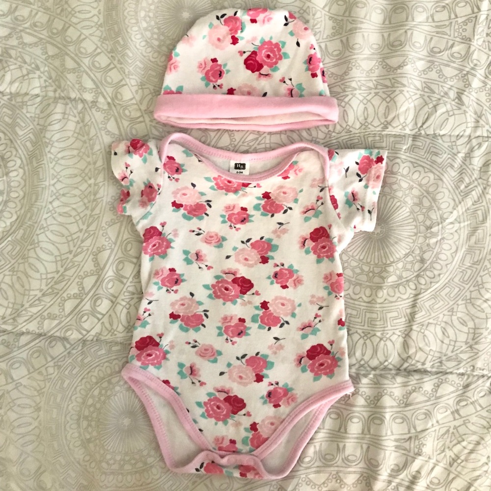 Floral onesie and hat